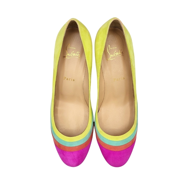 Christian Louboutin Arkanciella 55 Colorblock Suede Pumps Block Heels Multi 38.5 - Picture 8 of 16